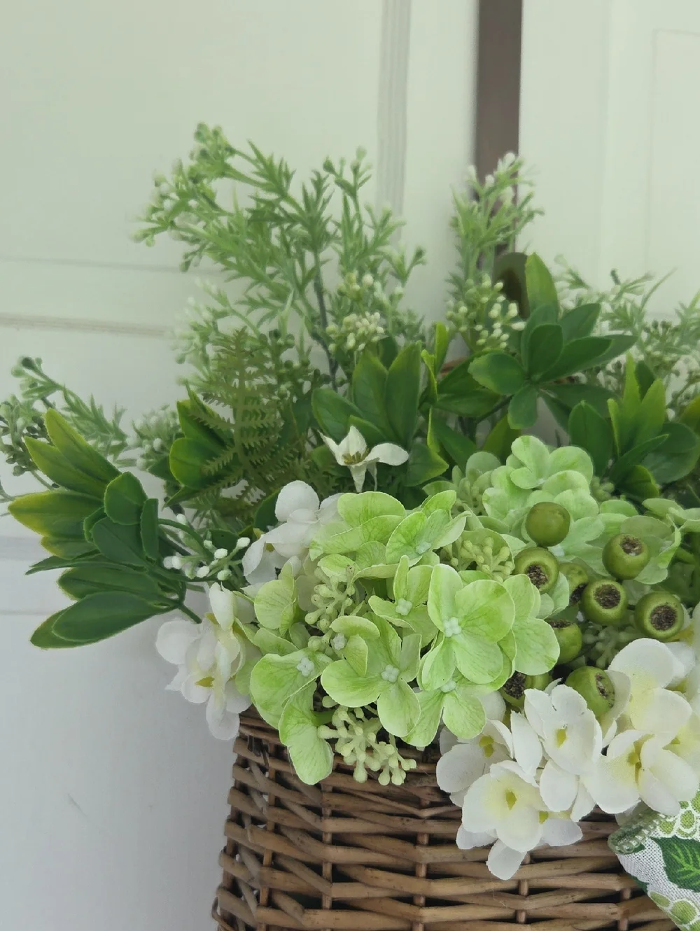 Green Hydrangea Floral Wreath Door Basket Decorative Bow Year Round Door Wreath